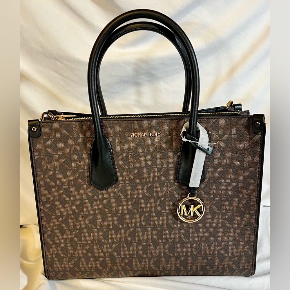 New Michael Kors Signature Maple Satchel Shoulder Handbag Brown/Black NWT $398
